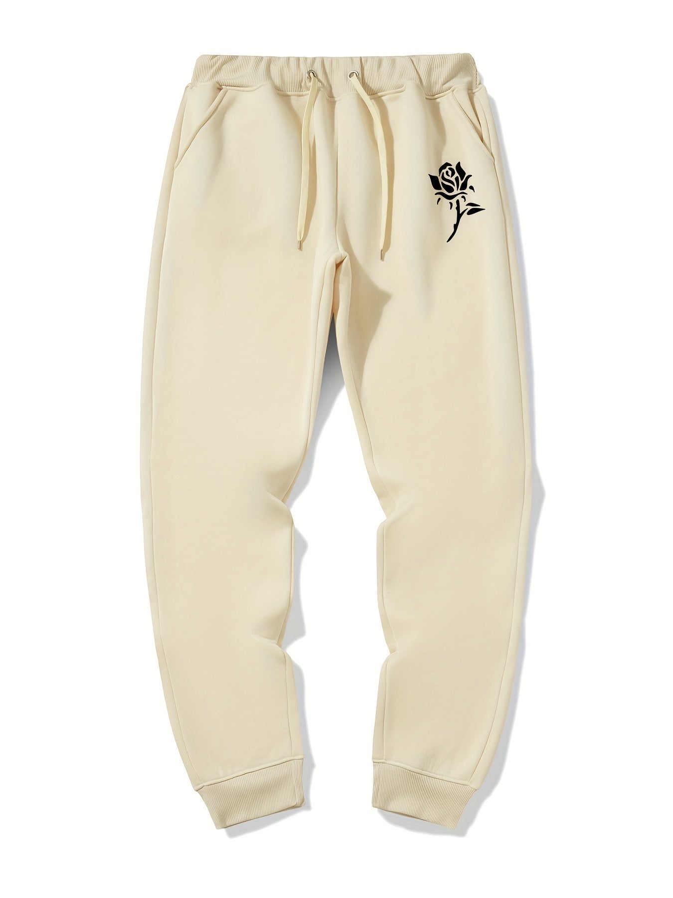 Men's Rose Print Drawstring Sweatpants Casual Jogger Pants