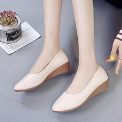 Women's Low Wedge Pointed Toe Slip On Comfy Work Shoes