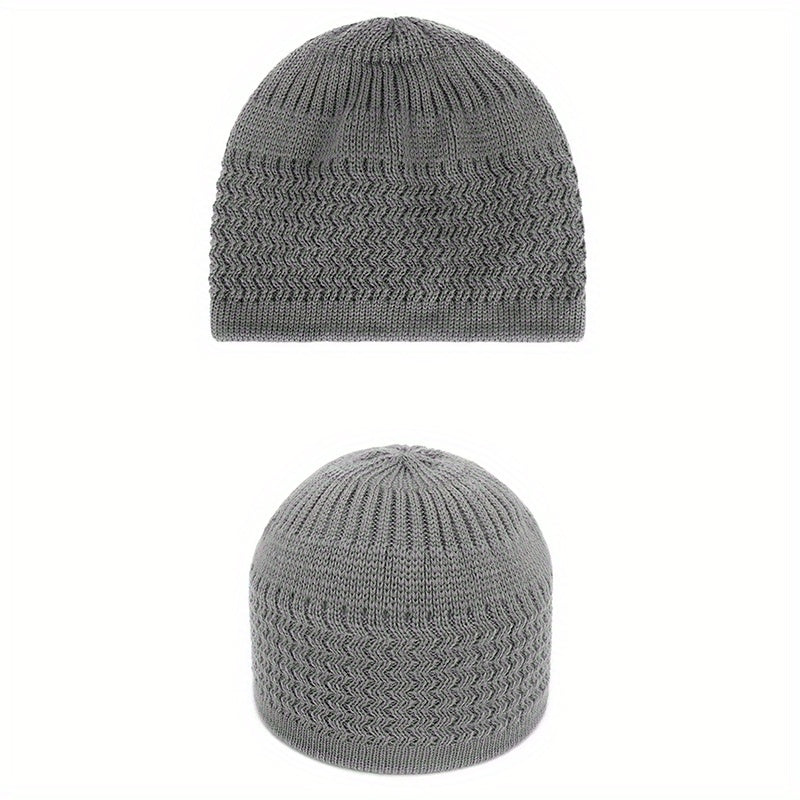 Unisex Ribbed Knitted Beanie Solid Wavy Striped Warm Knit Hat
