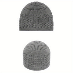 Unisex Ribbed Knitted Beanie Solid Wavy Striped Warm Knit Hat