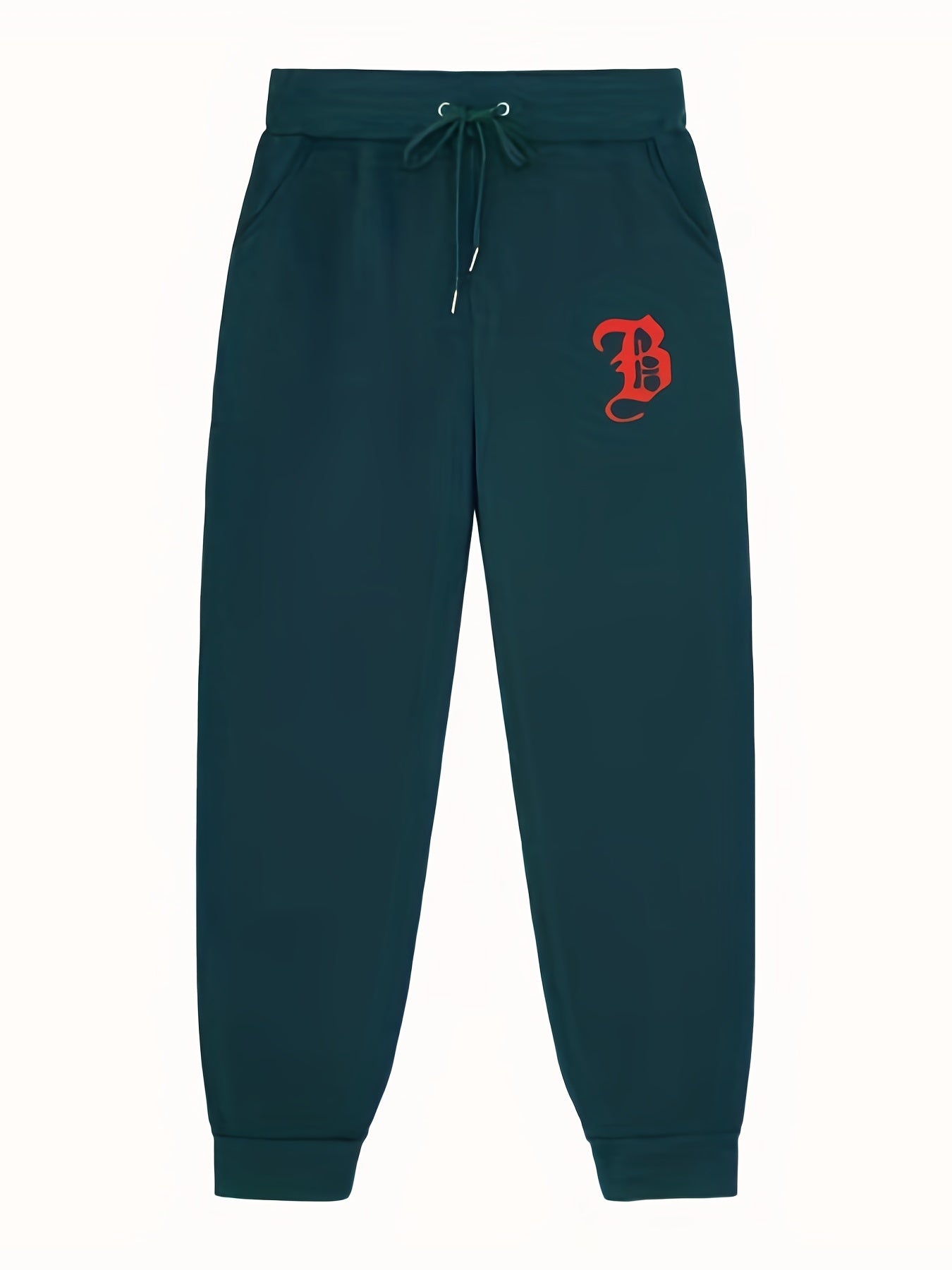 B Print Joggers Men s Casual Regular Stretch Waist Drawstring Sweatpants
