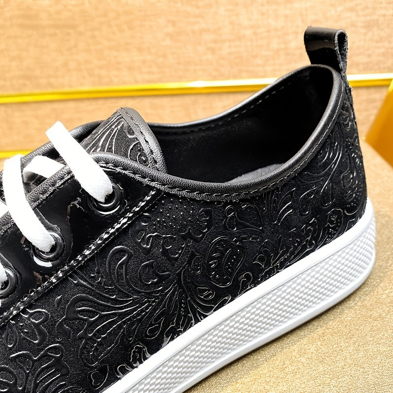 Men's Flower Embossed Sneakers Lightweight Non Slip Walking Shoes