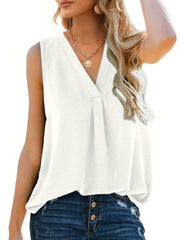 Women's Solid V-Neck Tank Top Sleeveless Casual Summer Wear