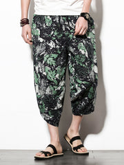 Leaf Pattern Print Men s Cropped Beach Pants