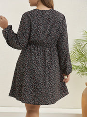 Boho Dress Women's Plus Ditsy Floral Lantern Sleeve Smock Dress
