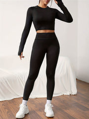 Yoga Crop Top & Leggings Set with Pocket, Activewear