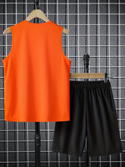 2pcs Boys Crew Neck Tank Top & Track Shorts Set Kids Summer Clothes