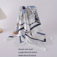 Sailboat Print Bandana Shawl Silk Satin Square Scarf Head Wrap
