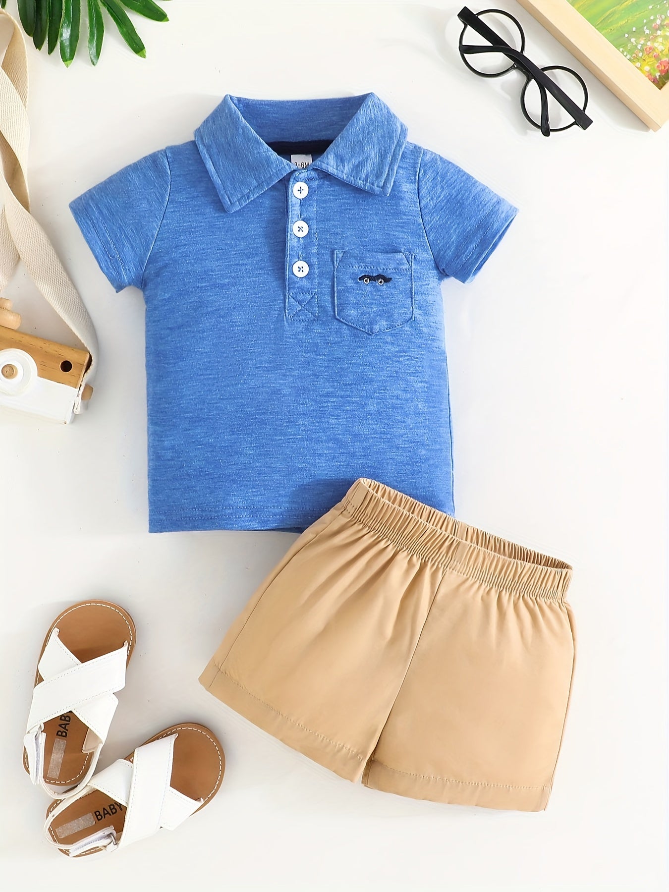 2pcs Baby Boys Polo Shirt & Shorts Set