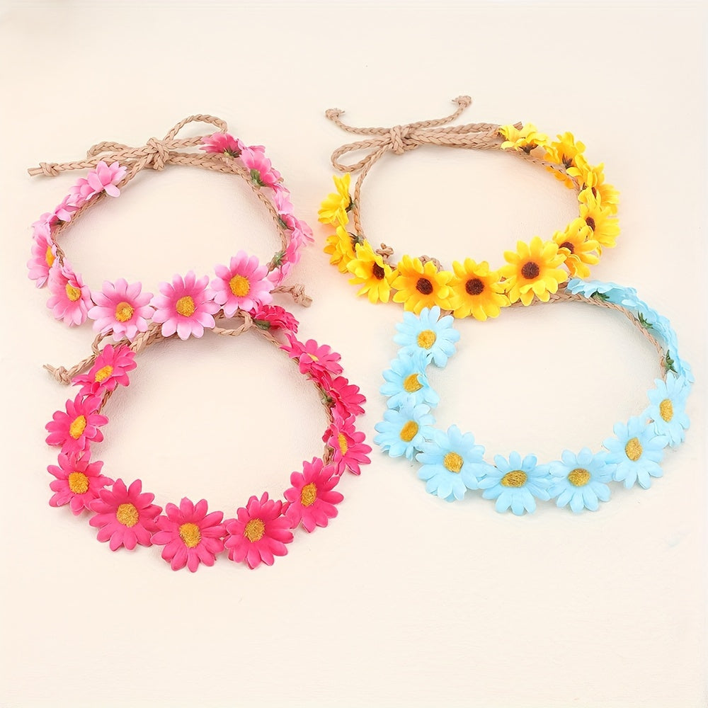 Floral Crown Headband for Girls Retro Adjustable Flower Crown Garland Headpiece