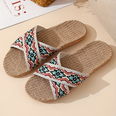 Minimalist Linen Lightweight Non Slip Open Toe Slides
