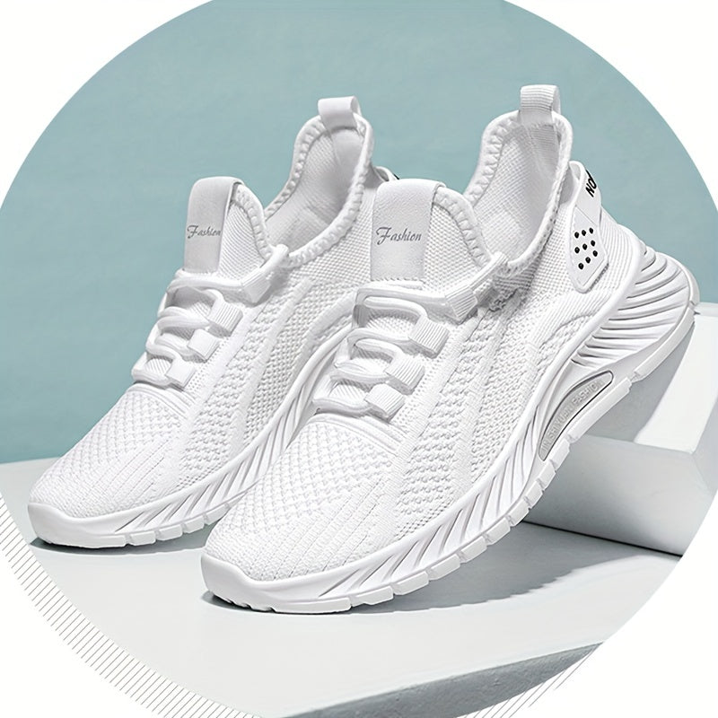 Women's Solid Knit Sneakers Lace Up Low Top Mesh Sports Shoes