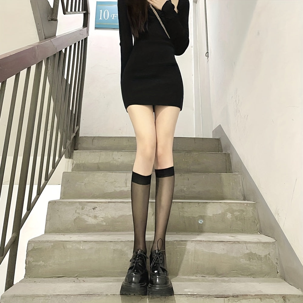3 Pairs Solid Calf Socks College Style All match Knee High Socks