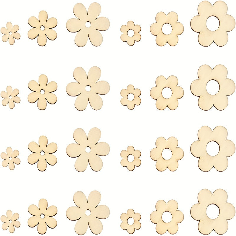 50pcs Wooden Flower Cutouts DIY Home Decorations