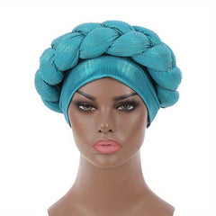 Bright Lake Turban Cap Braided Big Hijab Hat Crinkle Elastic Head Wrap