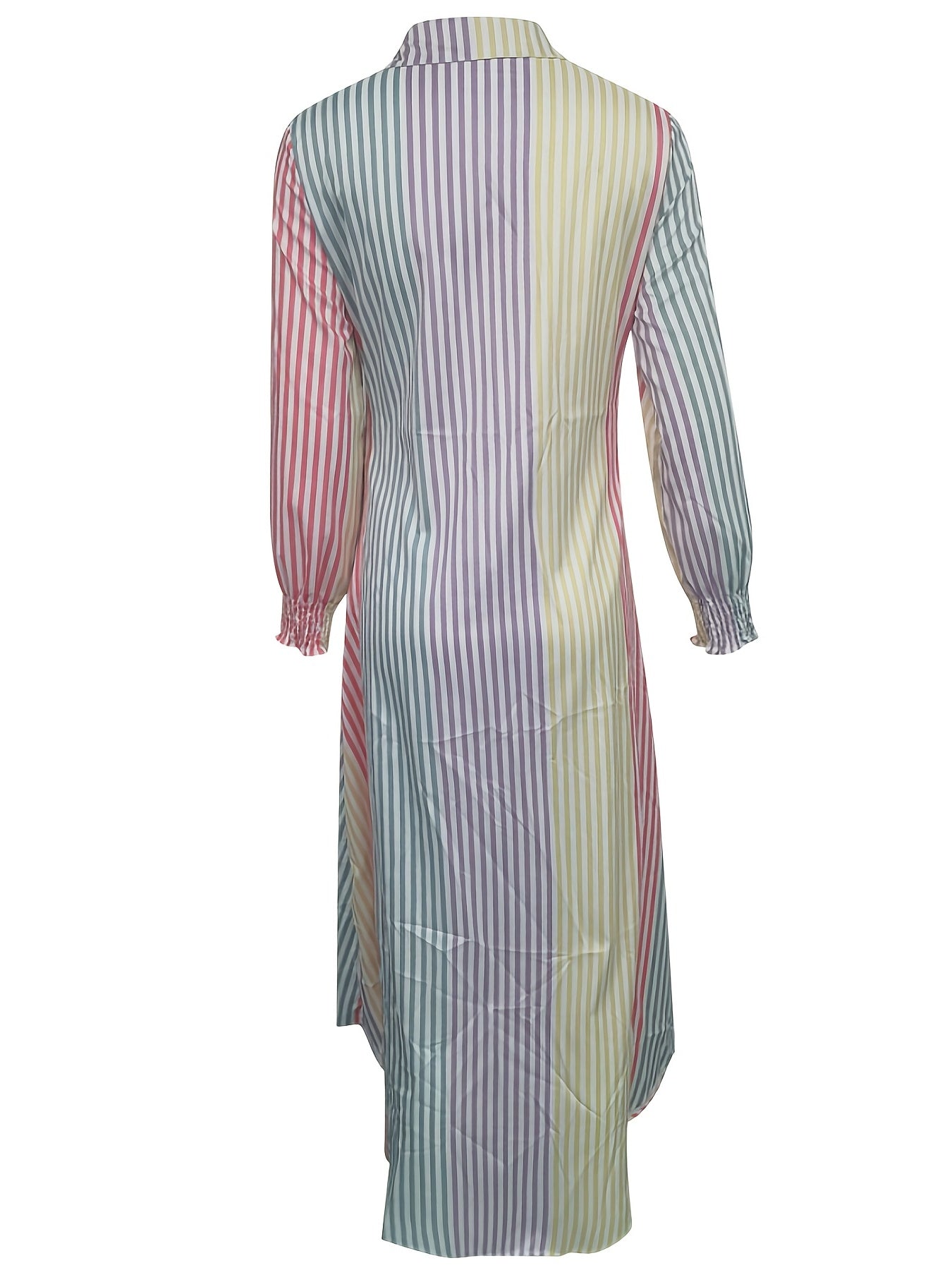 Block Striped Shirt Dress Long Sleeve Button Down Dress Women's Clothing