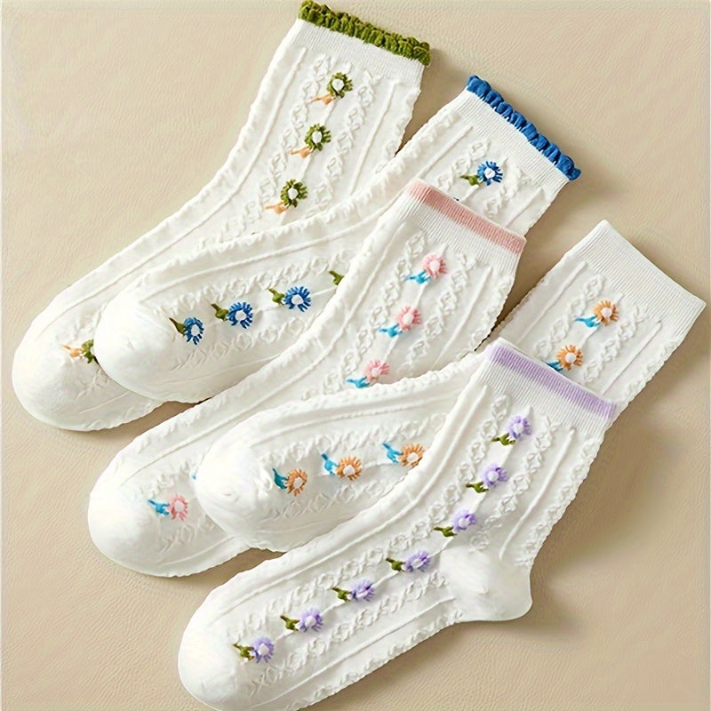 5 Pairs Bow Ruffle Socks Sweet & Mid Tube Socks Women's Stockings