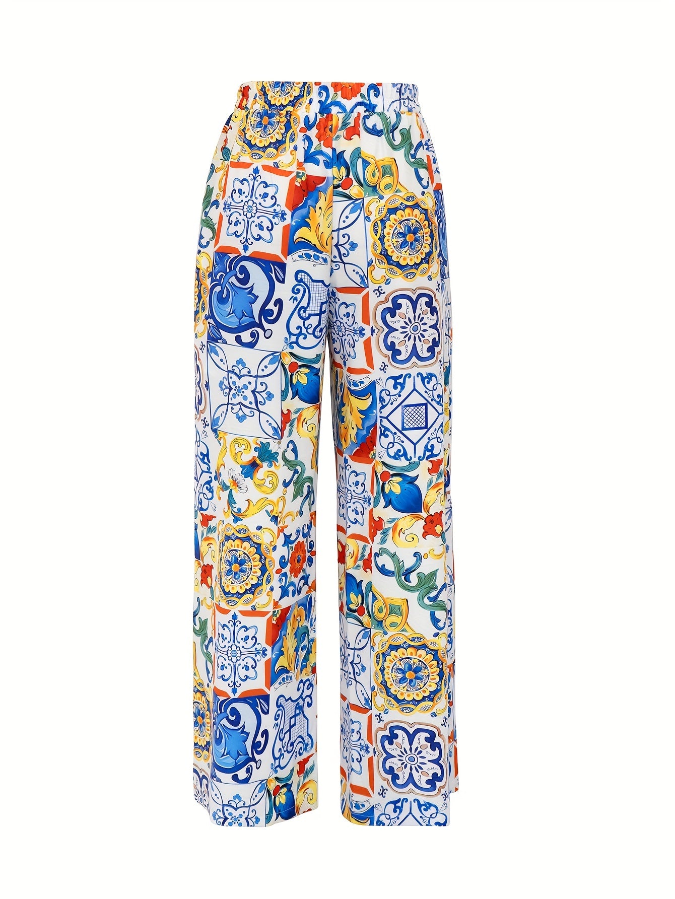 Graphic Print Elastic Waist Straight Leg Pants Women's Clothing