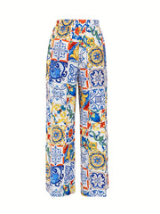 Graphic Print Elastic Waist Straight Leg Pants Women's Clothing