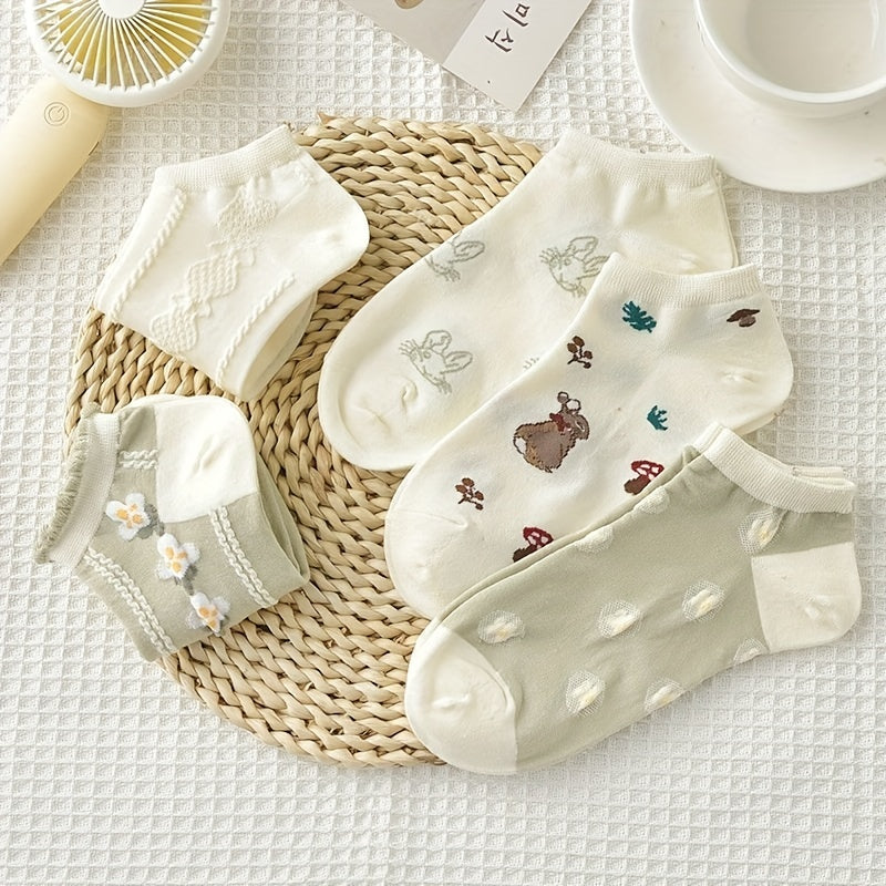5 Pairs Strawberry Short Socks Breathable Ankle Socks Women's Stockings