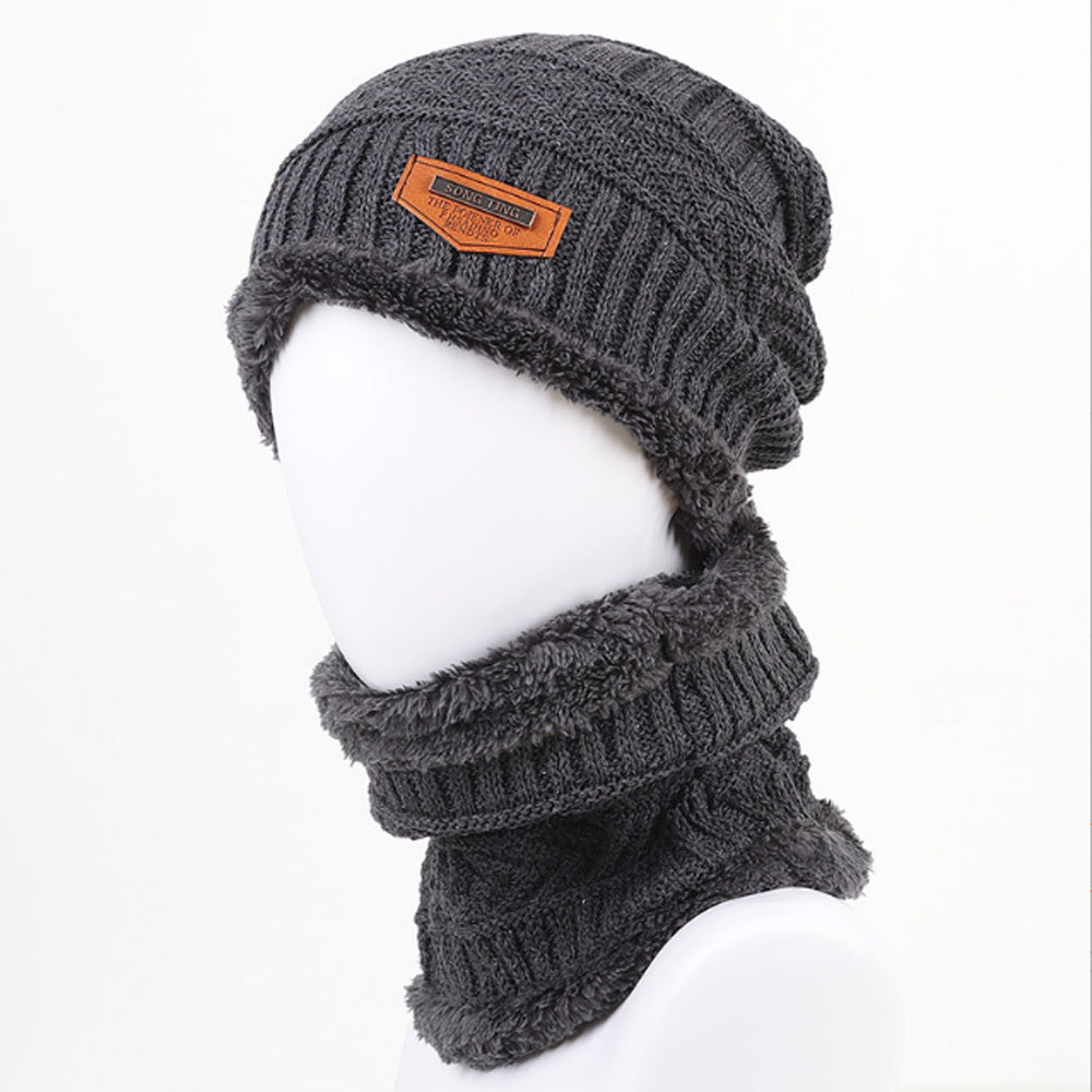 Men's Wool Knitted Plus Fleece Thick Hat Scarf