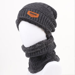 Men's Wool Knitted Plus Fleece Thick Hat Scarf