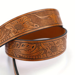 Vintage Western Cowboy Leather Belt with Cow Head Large Buckle