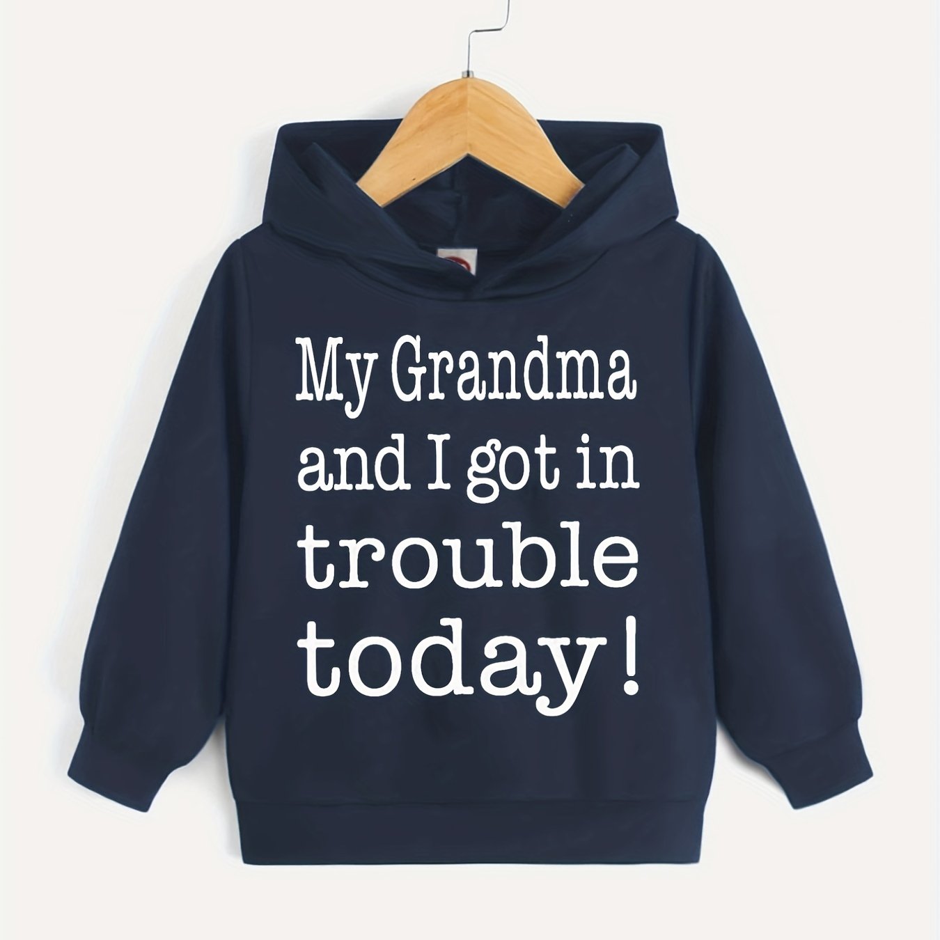 Letter Print Boys Casual Pullover Hooded Sweatshirt