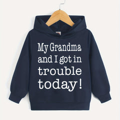 Letter Print Boys Casual Pullover Hooded Sweatshirt