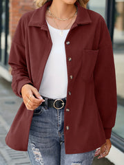Solid Button Front Jacket Casual Long Sleeve Jacket For Women
