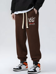 Evil Smile Print Drawstring Sweatpants Men's Loose Fit Joggers Spring Autumn