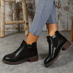 Chunky Heel Chelsea Boots with Buckle Strap Detail