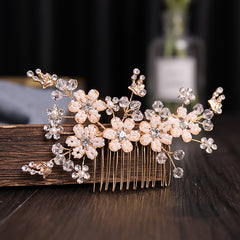 Faux Pearl Crystal Flower Bridal Hair Comb Wedding Hair Accessories Golden