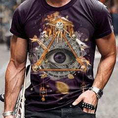 Eye And Triangle Pattern Print Men's Short Sleeve Comfy T-shirt