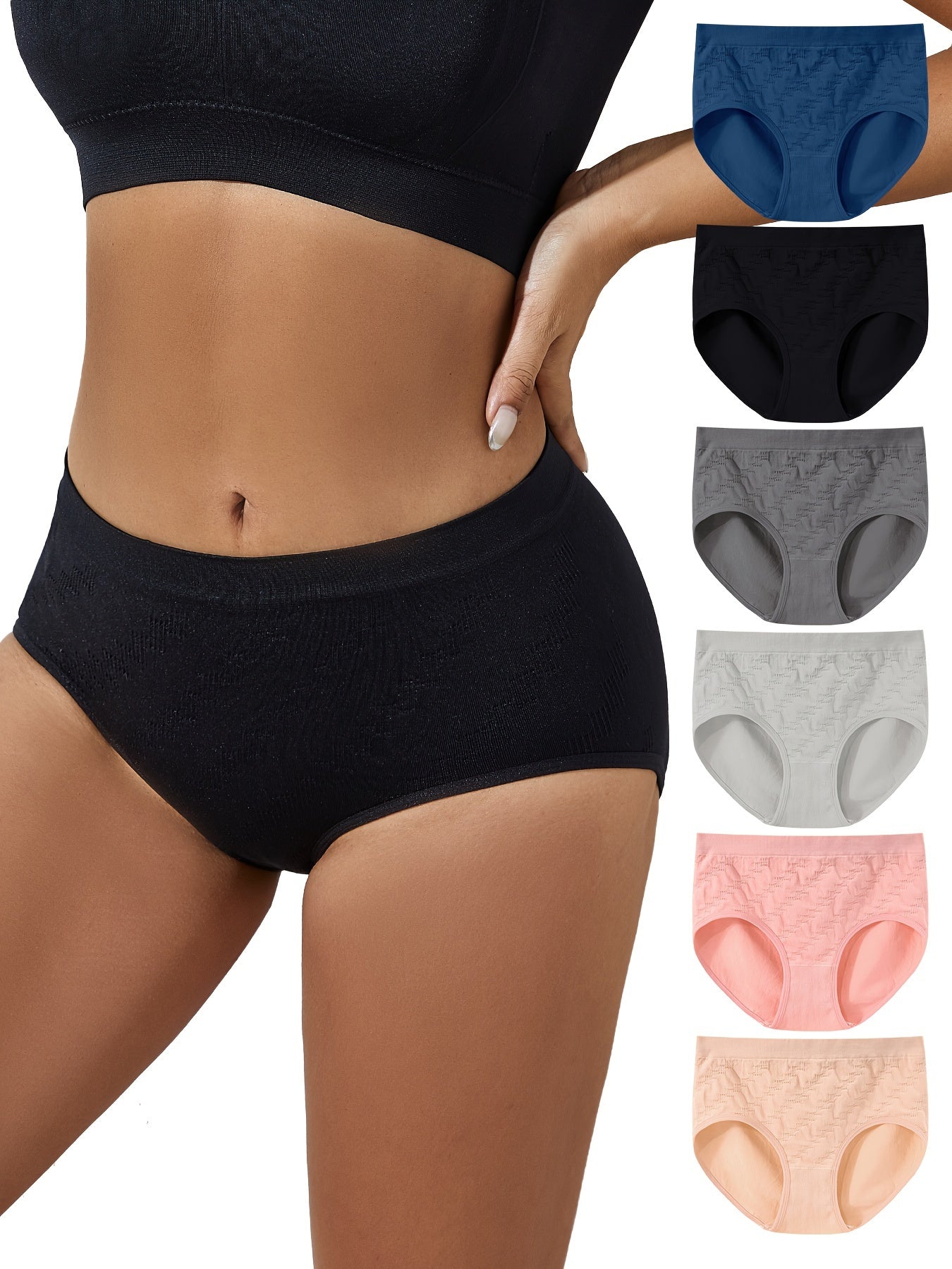 6pc Textured Briefs Comfy & Stretchy Intimates Panties Women's Underwear