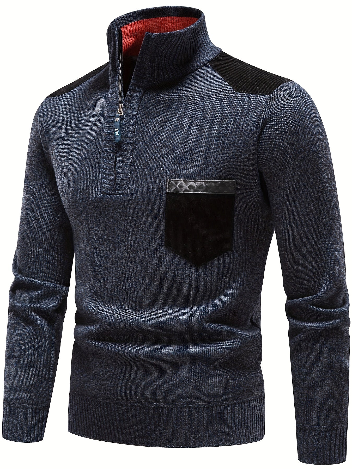 Men's Turtleneck Zip Knit Sweater with Pocket