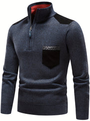 Men's Turtleneck Zip Knit Sweater with Pocket