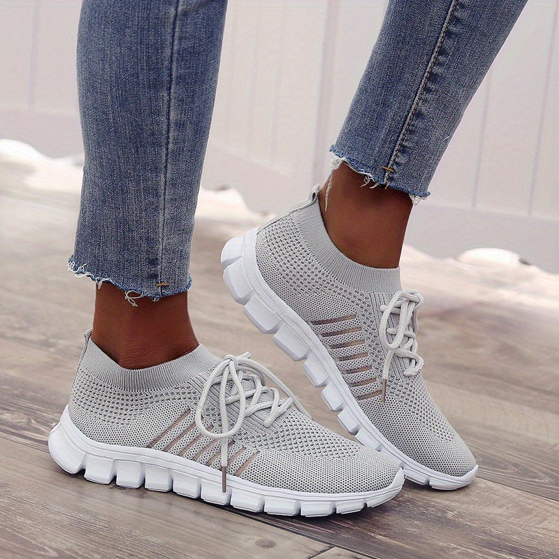 Women's Lace Up Knit Running Shoes Mesh Breathable Sneakers
