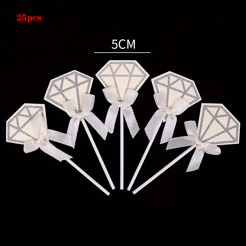 25pcs Glitter Diamond Ring Cupcake Toppers Wedding Decor