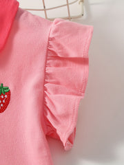 Girls Strawberry Embroidered Ruffle Trim Dress
