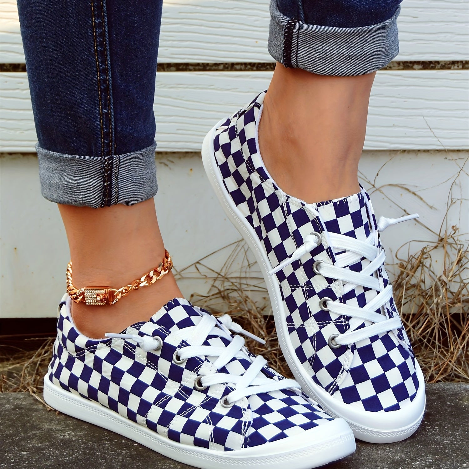 Women's Checkerboard Canvas Slip-On Shoes
