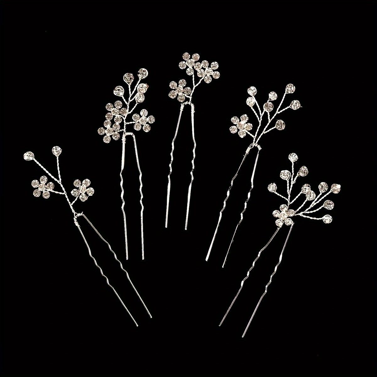 5pcs Rhinestone Flower Hair Pin Non Slip Hair Styling Accessory