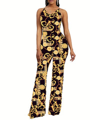 Graphic Print Spaghetti Strap Jumpsuit Casual Sleeveless Jumpsuit