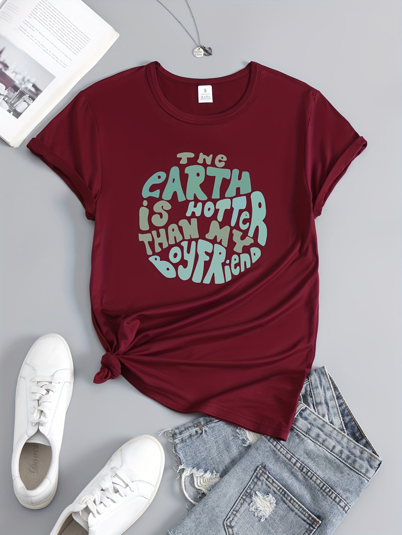 Letter Print Sports T shirt Short Sleeve Workout Tops Women's Activewear
