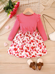 Leaf Print Ruffle Details Long Sleeve Dress