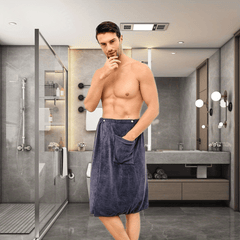 Men's Wearable Microfiber Bath Skirt With Pocket Soft Absorbent Wrap Towel