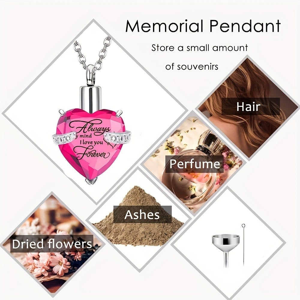 Heart Shaped Pet Ashes Necklace Stainless Steel Crystal Glass Keepsake Pendant