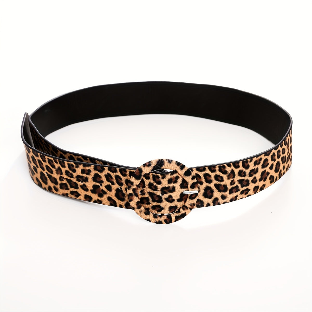 Leopard Print Belt Round Buckle Hip Hop Women Girdle Vintage Dress Pants