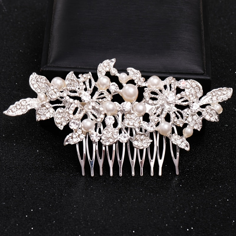 Crystal Faux Pearl Bridal Hairpin Hair Comb Clip Rhinestone Leaf