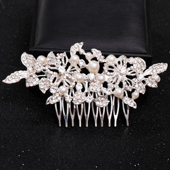 Crystal Faux Pearl Bridal Hairpin Hair Comb Clip Rhinestone Leaf